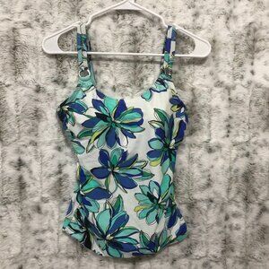 Tankini Size 6D Croft & Barrow Bathing Suit Swim Swimming White/Blue Floral
